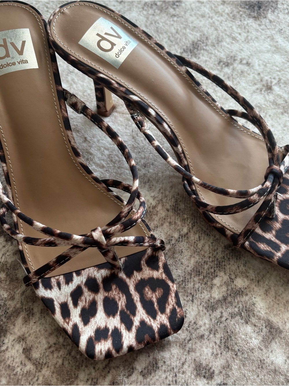 Dolce Vita Leopard-Print Strappy Square-Toe Heels - Brown/Black **never worn**